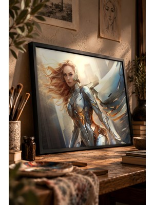 Painted Anarchy Sibernetik Valkyrie Portresi Siyah Çerçeveli Tablo - Fütüristik Duvar Dekoru
