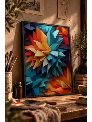 Painted Anarchy Soyut Origami Formları Siyah Çerçeveli Tablo - Soyut Duvar Dekoru