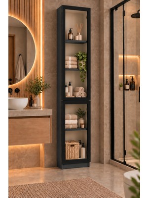 T Designo Ceny Çok Amaçlı Dolap - Banyo Dolabı - Kiler Dolabı - Alüminyum Camlı Kapak - 2 Kapaklı - 40 cm