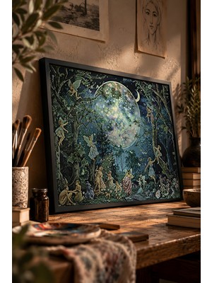 Painted Anarchy Mehtaplı Peri Ülkesi Manzarası Siyah Çerçeveli Tablo - Fantezi Duvar Dekoru