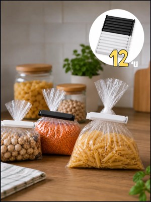 Beylini 12'li Pratik Poşet Kıskacı Mühür Klipsi Sızdırmaz Ambalaj ve Torba Kapatma Aparatı Pratik Poşet Ağzı Kapatıcı Sıvı Geçirmez Paket Kilidi Mandal