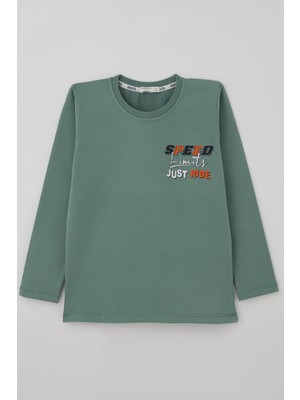 Breeze Erkek Çocuk Uzun Kollu Tişört Hız Temalı Sırt Baskı Detaylı 6-12 Yaş , Mint Yeşili