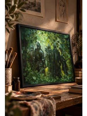 Painted Anarchy Şövalyelerin Dörtlü Grubu Siyah Çerçeveli Tablo - Pre-Raphaelite Duvar Dekoru
