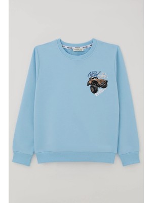 Breeze Erkek Çocuk Sweatshirt New York Jeep Sırt Baskı Detaylı 4-8 Yaş , Açık Mavi