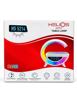 Helios Helıos Opto Hs 5214 Rgb LED Masa Lambası Kablosuz Şarjlı Saat Alarm Fm Radyo 7 Renkli