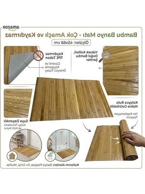 Velora Kaydırmaz Bambu Banyo Matı, Suya Dayanıklı ve Rulo Yapılabilir