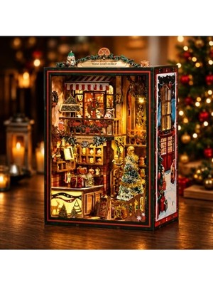 Velora Işıklı Minyatür Noel Dükkanı Ahşap Kendin Yap Seti