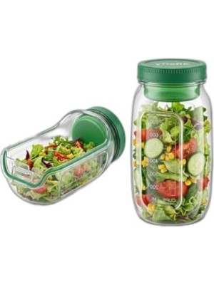 Velora 900 ml Kapasiteli Taşınabilir Sızdırmaz Salata Kabı, Sos Bölmeli Yan Açılır