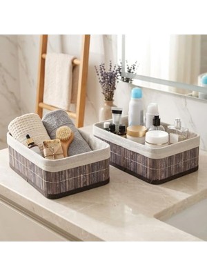 Velora Orta Boy Bambu Saklama Kutusu, 29X19X10 Cm, Dekoratif Düzenleyici (2 Adet)