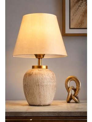 Velora 31-45 cm Yüksekliğinde Modern Seramik Abajur, Krem-Gold Renk
