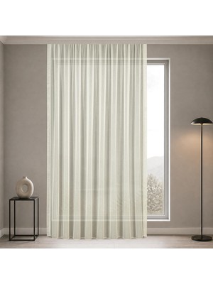 Fabric Design Lüks Ipeksi Dokulu Simli Bambu Kırışmaz Ütü Gerektirmez Krem 200 x 250 Normal Pile (1 x 2.5) Yüksek Kaliteli Tül Perde