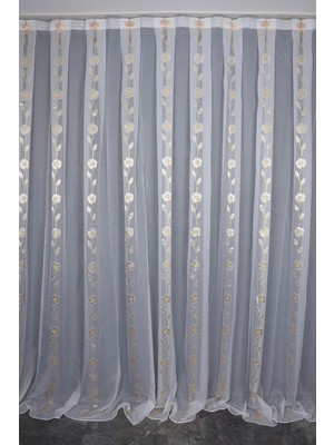 Organze 3350 Krem Renk 5_3 Hazır Dikilmiş Pileli Fon Perde 300 * 260 cm