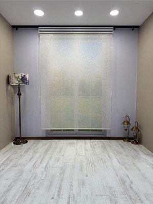 Çift Mekanizmalı Açık Gri Çizgili Desenli Tül ve Beyaz Mat Stor Perde 160 x 260