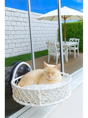 Velora Vantuzlu Pencere Için Dekoratif Kedi Yatağı, Beyaz
