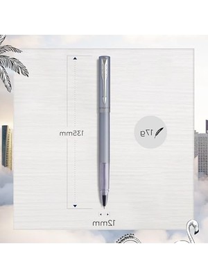 Velora Vector Xl Tükenmez Kalem | Metalik Gümüş-Mavi Vernik Pirinç Üzerine | Siyah Mürekkep Dolumu ile Ince Nokta | Hediye Kutusu