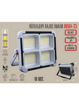 Velora 6400K-4000K-3200K Taşınabilir Şarjlı Solar Projektör, 200W Gücünde