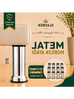 Velora Metal Destek Ayağı, 15 Cm, Krom Kaplama, 12 Adet