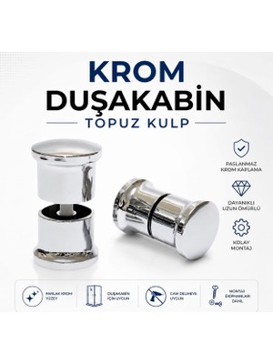Kahey 2 Adet Duşakabin Cam Kulpu Cam Kabin Kapı Kolu Krom Yuvarlak Düğme Banyo Kulp Tutacak Düğme