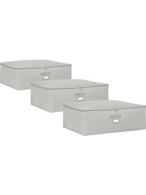 Velora Ocean Home Textile 3'lü Büyük Boy Gri Balıksırtı Baza Altı Hurç Set 62 x 46 x 22 cm