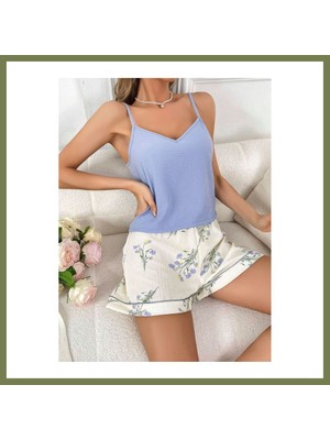 Candar Ticaret Kadın Çiçek Desenli Şortlu Gecelik Takım 5100 · Beden: L/xl · Renk: Ekru Srh