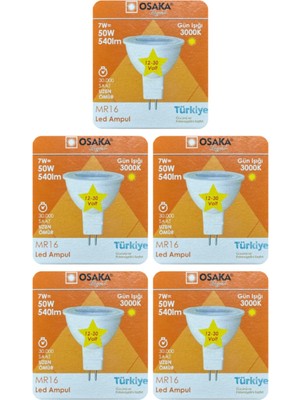 Velora Osaka 12V 7W (50W) Sarı (3000K) Gu5.3 LED Spot Ampul, 5 Adet