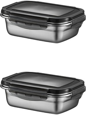 Velora 2 Adet 304 Çelik 550 ml Yemek Meyve Et Buzdolabı Beslenme Saklama Kabı MT224