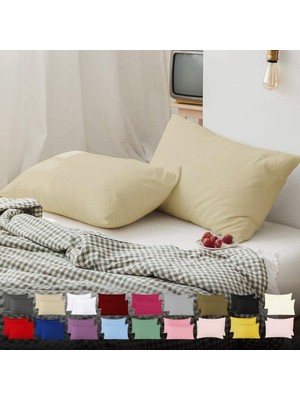 Velora Teksnil Home Düz Pamuklu 2’li Bej Yastık Kılıfı 50 x 70 cm Kapaklı