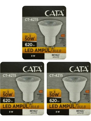 Velora Cata 8W (50W) 6500K Beyaz Işık GU10 Duylu LED Spot Ampul, 3 Adet