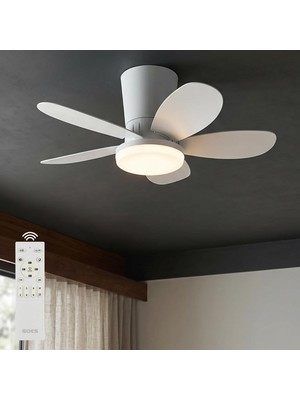 Velora 64CM Modern Goes Uzaktan Kumandalı 5 Kanatlı Tavan Vantilatörü ve LED Lamba Işık 42W Beyaz-Beyaz