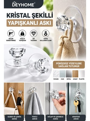 Velora Deyhome 10 Adet Şeffaf Kristal Görünümlü Yapışkanlı Kulp ve Askı Aparatı – Dolap, Çekmece, Mobilya, Kapı ve Klozet Kapağı Tutacağı