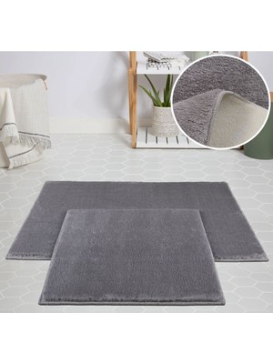 Velora My Evilla Modern Dekoratif Halı Jel Kaymaz Taban Peluş Açık Gri Paspas Takımı 60X100