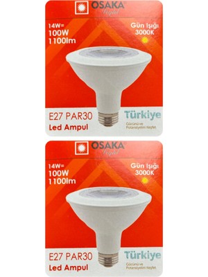 Velora Osaka 14W (100W) Sarı Işık (3000K) E27 Duylu LED PAR30 Ampul, 2 Adet
