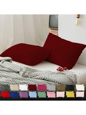 Velora Teksnil Home Düz Pamuklu 2’li Bordo Yastık Kılıfı 50 x 70 cm Kapaklı