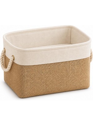 Velora Garnili Jüt Düzenleyici Sepet, Katlanabilir Taşıma Kulplu Çok Amaçlı Organizer, Banyo, Yatak Odası, Salon ve Ofis Için, Small 30 × 18 × 22 cm Jüt Sepet