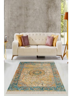 Velora Pelangi Osmanlı Motifler Desenli Etnik Dijital Baskı Yıkanabilir Kaymaz Taban Salon Halı ve Yolluk, Bej 160 x 350, 4254135616035005