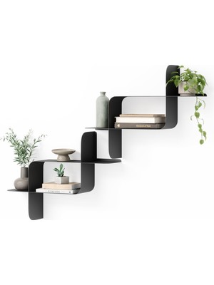 Velora Umbra Montage Duvar Rafı, Metal, 2'li Set, Siyah