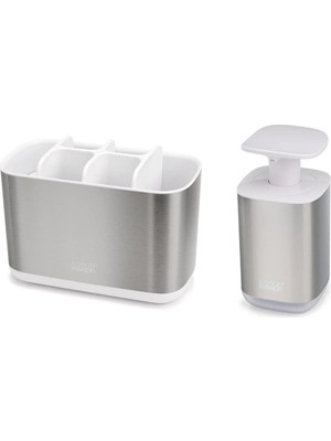Velora Joseph Joseph Bathroom Beauties - 2 Parçalı Lavabo Seti, Büyük Diş Fırçası Tutuculu ve Hijyenik Sabun Pompası Dispenserli, Paslanmaz Çelik
