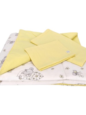 Velora Bebek El Yapımı Koala Desenli Yorgan Çarşaf ve Yastıklı Üçlü Set (Sarı)