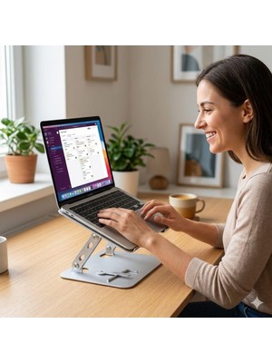 Velora Heartz Katlanabilir Metal Alaşımlı Yükseklik ve Açı Ayarlı Kaydırmaz Tablet Notebook ve Laptop Standı (Laptop Notebook ve Tablet Standı Siyah N6)