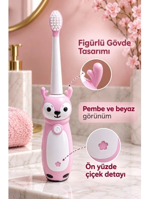 Ps Elektrikli Diş Fırçası Pembe Beyaz Geyik Tasarımlı