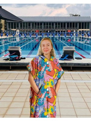Velora Sporsuit Ence Unisex Yüzücü Antrenman Deniz Havuz Kapüşonlu Arena Yaz ve Kış Şampiyonaları Için Panço Havlu