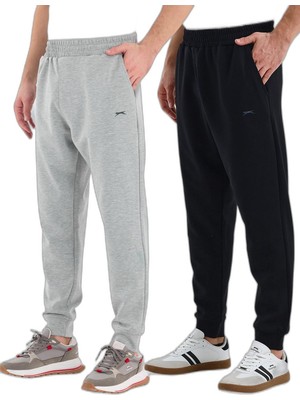 Velora Slazenger Valerıe 2 Li Set Erkek Cepli Siyah - Gri Eşofman Altı