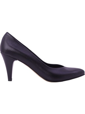 Hobby Kadın Hakiki Deri Sivri Burun Konik Topuk Stiletto 8 cm Siyah