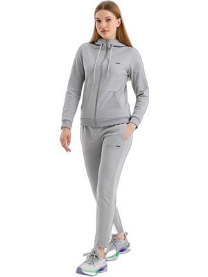Velora Slazenger Rıd In Kadın Fermuarlı Kapüşonlu Cepli Gri Eşofman Takımı
