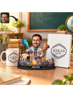 Bk Gift Kişiye Özel Erkek Öğretmen Karikatür Biblo Isimli Defter Kupa Seti-3