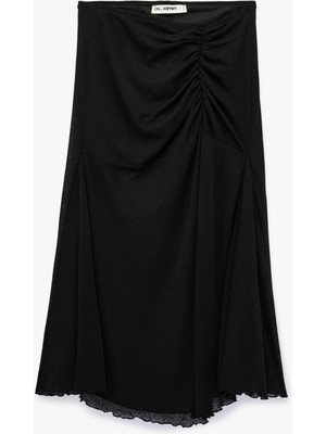 Velora Slim Fit Büzgülü A Kesim Midi Etek