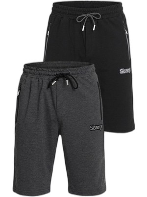 Velora Slazenger Nagı In 2 Li Set Erkek Siyah - Koyu Gri Şort