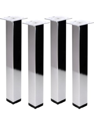 Velora Kare Tablalı 4 Adet 41 cm Krom Gümüş Metal Sehpa Masa Ayağı Dayanıklı Mobilya Destek Ayakları Ayak