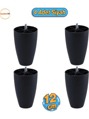 Velora BADEM10 Oval 4 Adet 12 cm (Siyah) Mobilya Dolap Kanepe Koltuk Baza Ünite Yükseltici Destek Ayağı Ayakları