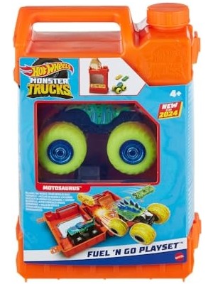 Velora Hot Wheels Monster Trucks Taşınabilir Oyun Seti 1:64 Ölçekli Motosaurus Oyuncak Araç ve Ezilmiş 2 Araba Bulunan Hot Wheels Monster Trucks Taşınabilir Oyun Seti HXT04